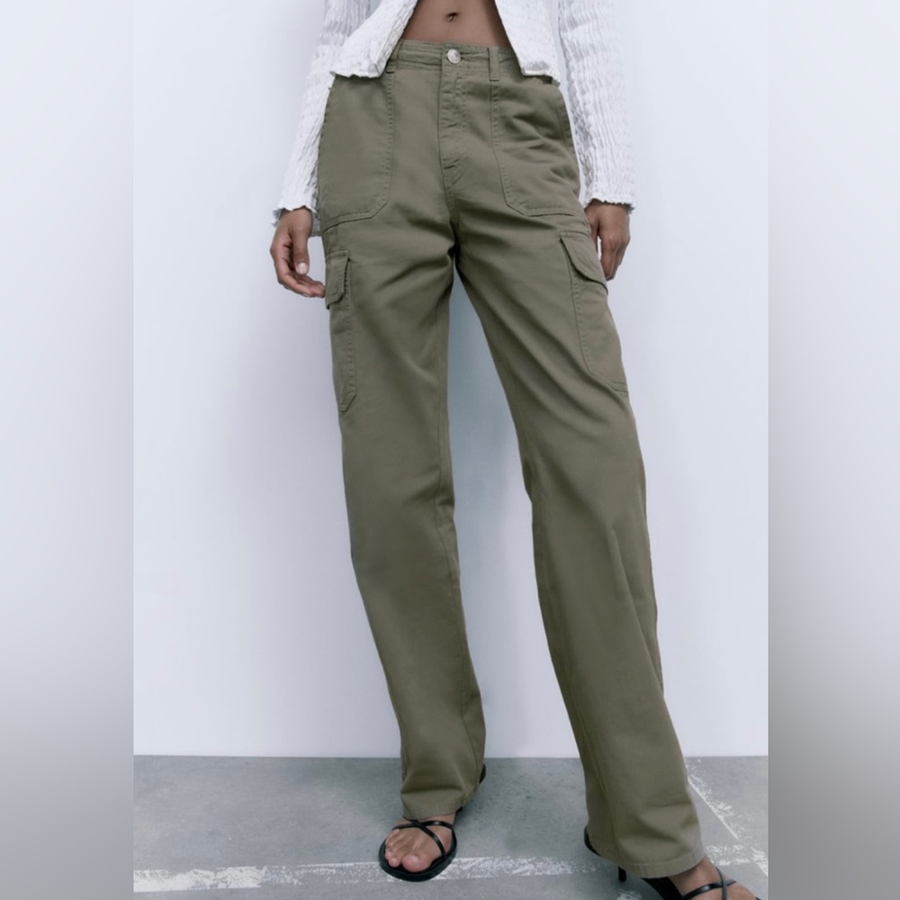 Zara TRF High Rise Straight Cargo Pant